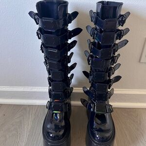 Demonia Platform Boots. Holographic shiny finish. Size 9